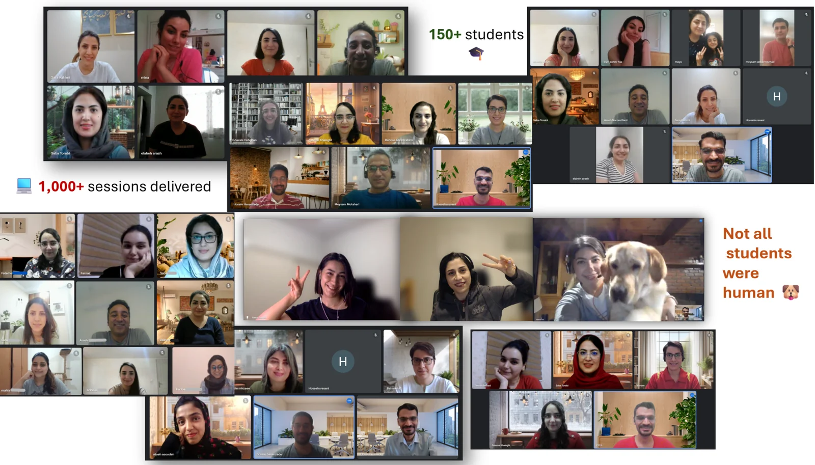 Collage of online teaching sessions